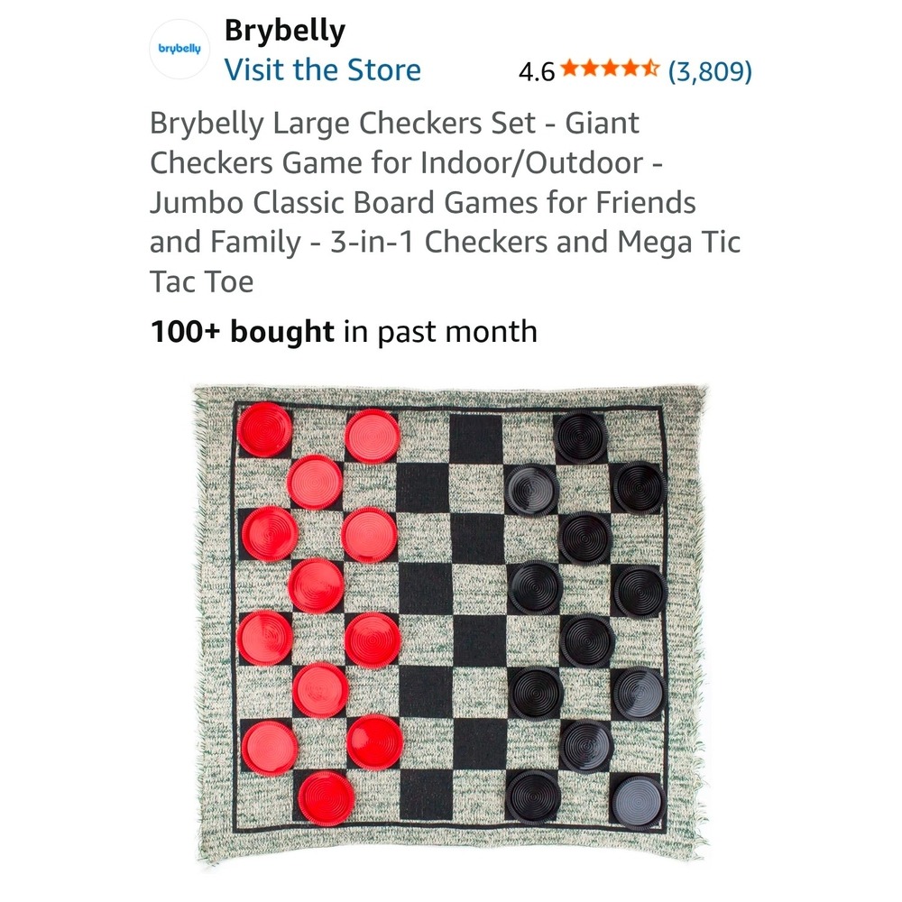 Brybelly Giant Checkers Set 3-in-1 Jumbo Classic Board Game‎ Family Fun